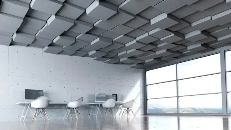 Acoustic ceiling clouds, baffles or acoustic panels are installed to reduce noise